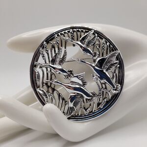 Vintage Sarah Coventry Flying Ducks Brooch Pendant Silver Tone Wildlife